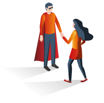 Cybermaniacs graphic depicting man and woman shaking hands